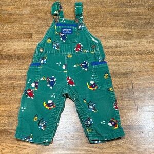 Vintage  OshKosh B'gosh Green Kids Overalls with Fun Mouse Print Sz 12 Months